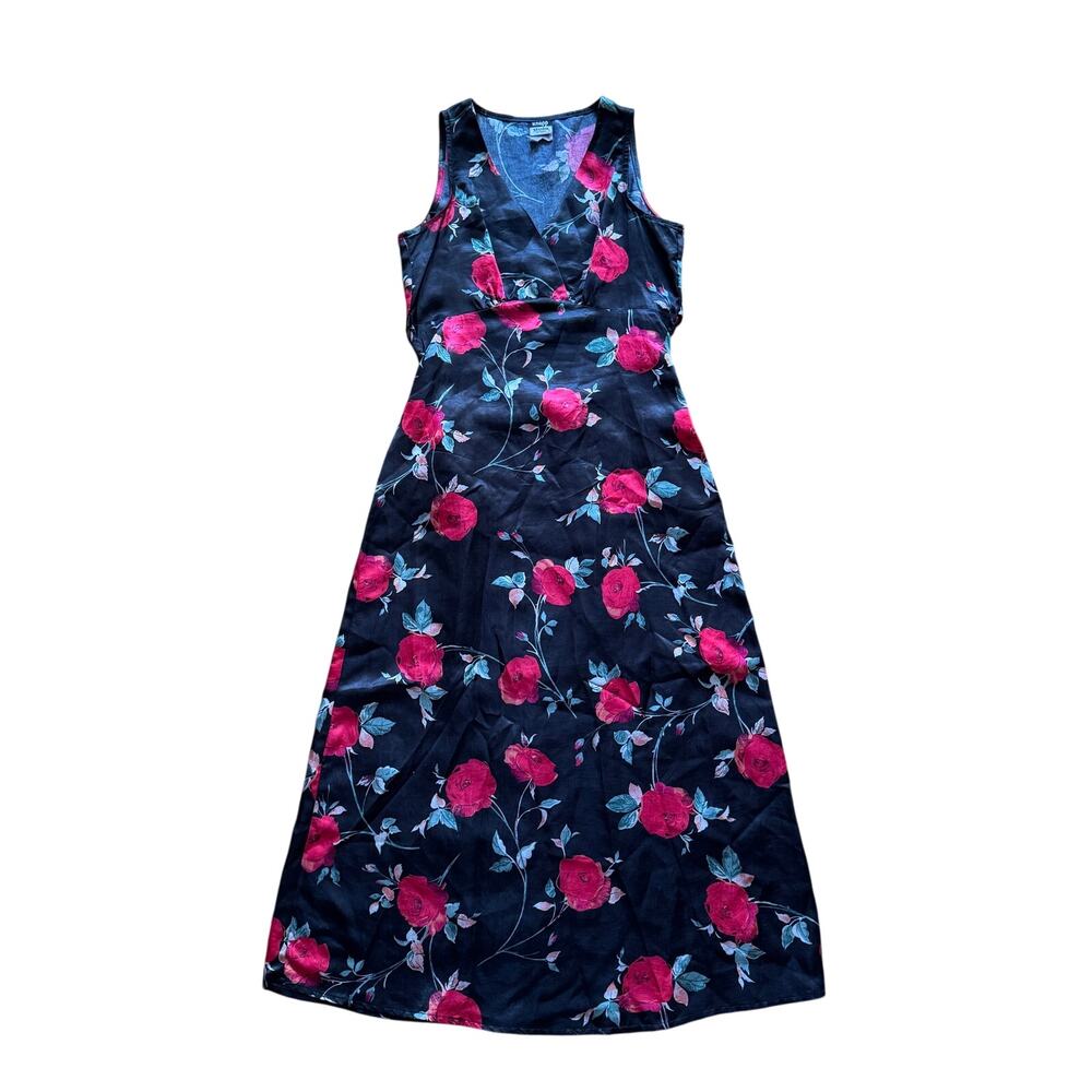 Vintage 90's Knapp Floral Rose Print V-Neck Faux Wrap Maxi Dress with Waist Tie